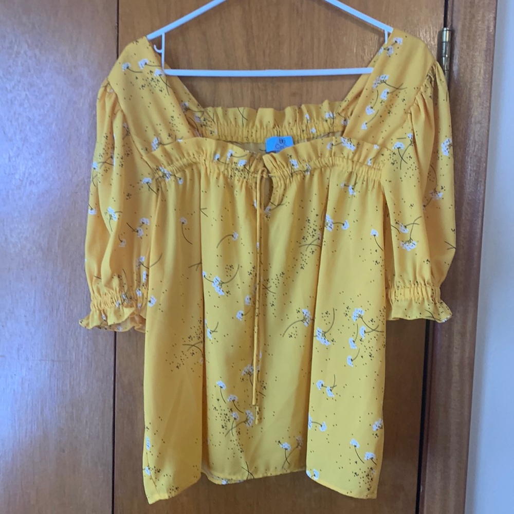 CeCe short sleeve, square neck, tie-front top
